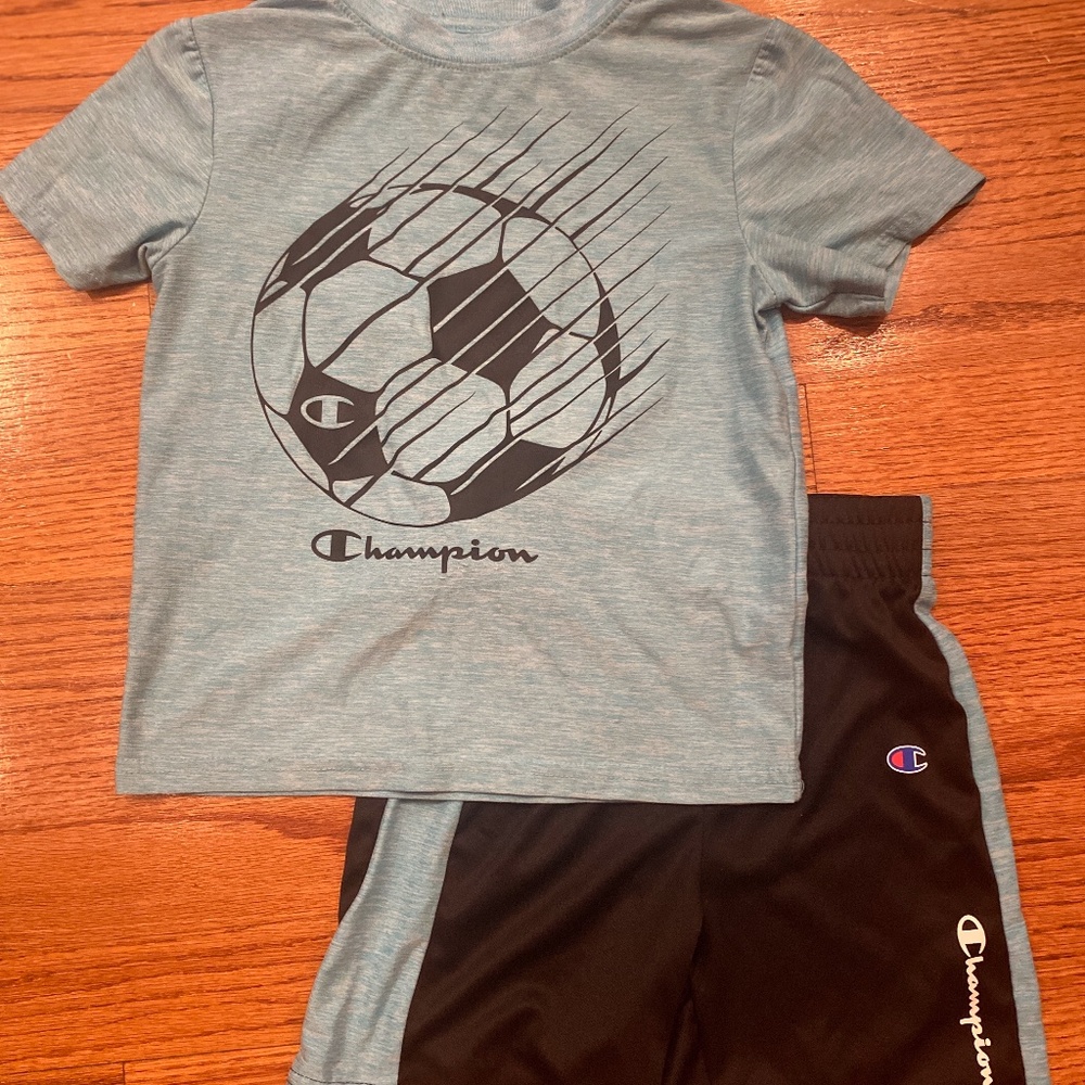 Black Blue Soccer Champion Boy Toddler 2 Piece set
